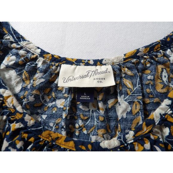 Universal Threads Top Blouse Boho Large Floral Teal Beige Coquette Ruffle - Picture 7 of 13